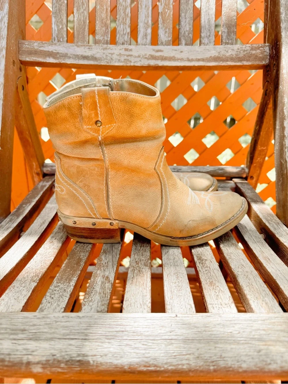 Sundance Etta Western Boot Tan Distressed Leather Ankle Booties EU 38/ US 7.5